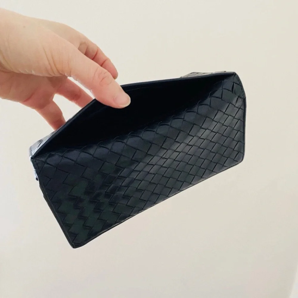 $990 Bottega Veneta Nappa Black Leather Intrecciato Flap Bifold Long Wallet